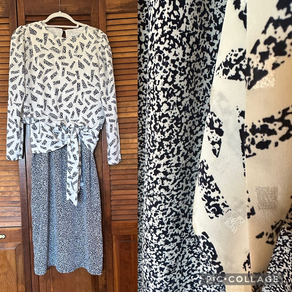 1980s vintage Toni Todd navy and white secretary dress size 10.